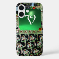 NOIR ART VERT NOUVEAU MONOGRAM EN PIERRE GEMME Éme