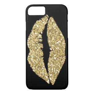 Coque iPhone 8/7 Noir avec des lèvres de charme d'or