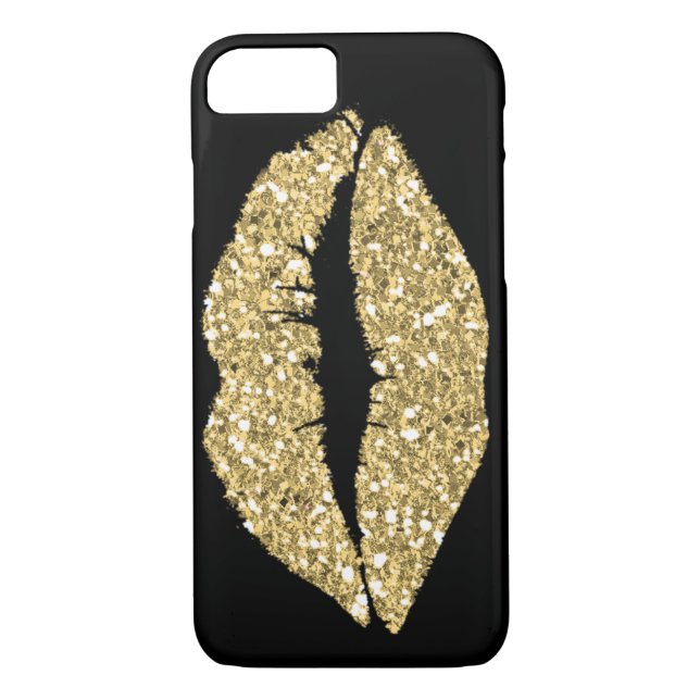 Coques Case-Mate iPhone Noir avec des lèvres de charme d'or (Dos)