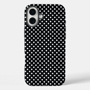 Coque Pour iPhone 16 Plus Noir avec pois blancs