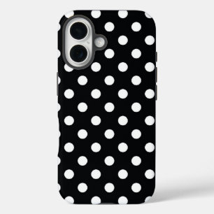 Coque Pour iPhone 16 Noir avec pois blancs