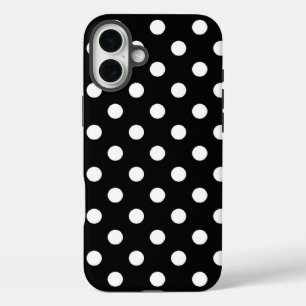 Coque Pour iPhone 16 Plus Noir avec pois blancs