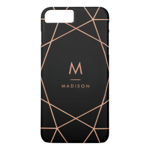 Coques Pour iPhone Noir avec Rose moderne Faux Motif géométrique