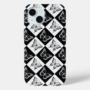 Coque Case-Mate iPhone Noir blanc À damiers conception papillon