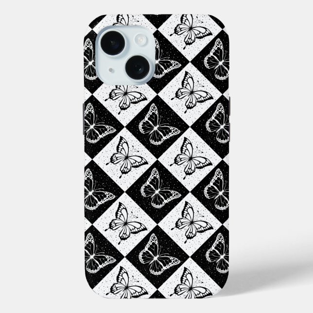 Coques Case-Mate iPhone Noir blanc À damiers conception papillon (Verso)
