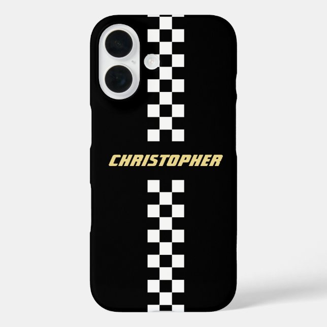 Coques Case-Mate iPhone Noir Blanc À damiers Couture Drapeau Or Monogrammé (Verso)