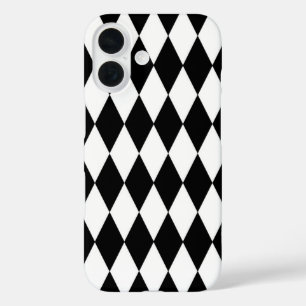 Coque Pour iPhone 16 Noir blanc Arlequin Diamonds Motif Design