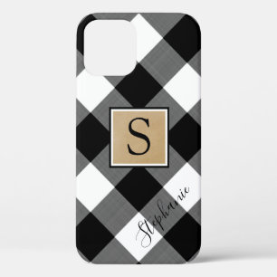 Case-Mate iPhone Case Noir Blanc Buffalo Plaid Monogramme Nom du script