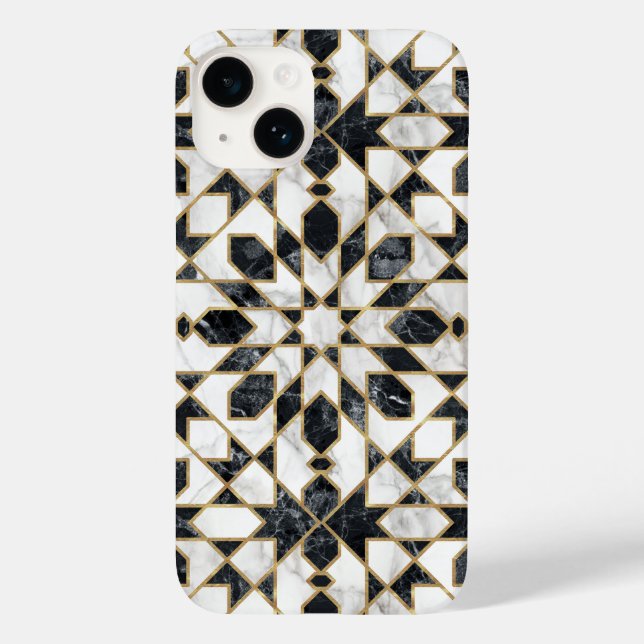 Coques Case-Mate iPhone Noir & Blanc Faux Gold Marbre Marbre Marocain Mosa (Verso)