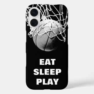 Coques iPhone 16 Noir Blanc Manger Sommeil Jouer Basket-ball Motiva