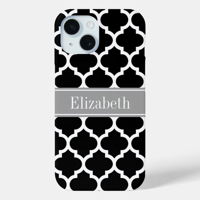 Coques Case-Mate iPhone Noir Blanc Marocain #5 Gris foncé Nom Monogramme (Verso)