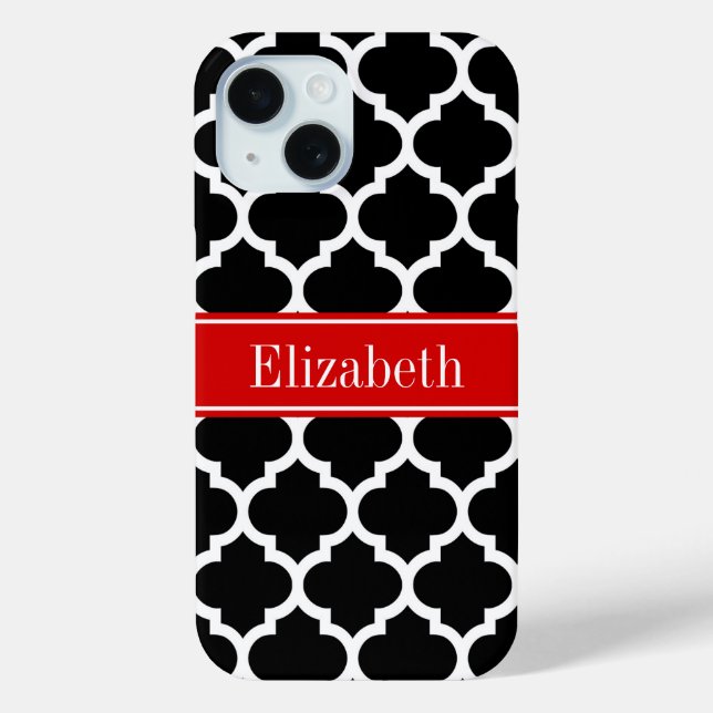 Coques Case-Mate iPhone Noir Blanc Marocain #5 Nom Monogramme Rouge (Verso)