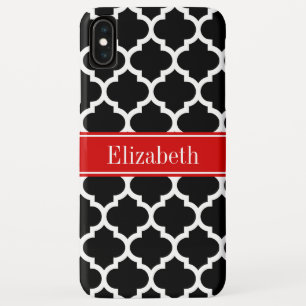 Coque Pour iPhone XS Max Noir Blanc Marocain #5 Nom Monogramme Rouge