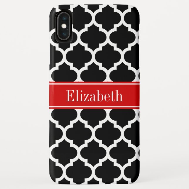Coques Case-Mate iPhone Noir Blanc Marocain #5 Nom Monogramme Rouge (Dos)