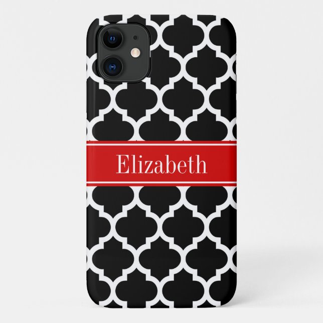 Coques Case-Mate iPhone Noir Blanc Marocain #5 Nom Rouge Monogramme (Dos)