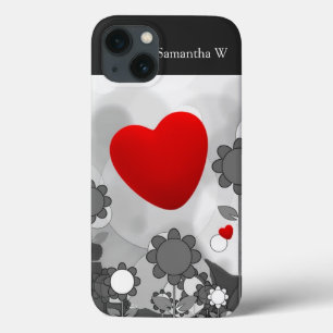 Coques Pour iPhone Noir/blanc mignon/gris fleurit le coeur de rouge