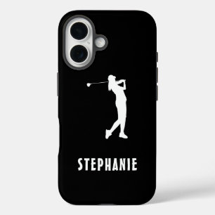 Coque Pour iPhone 16 Noir Blanc Nom Femme Joueuse Golf Golfing Golfing