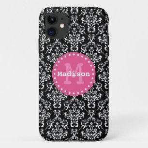 Case-Mate iPhone Case Noir blanc rose victorien Damask Monogramme
