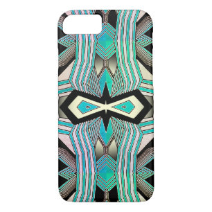 Coque iPhone 7 Noir, Blanc & Turquoise Géométrique Line Art