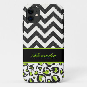Coques Pour iPhone Noir, blanc, vert, Chevron, motif animal