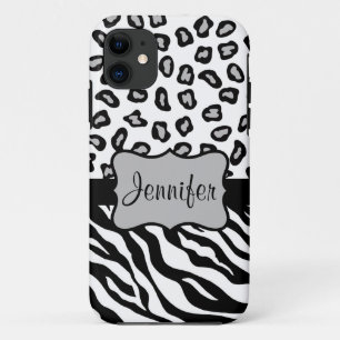 Coques Pour iPhone Noir Blanc Zèbre Leopard Nom de la peau Personnal