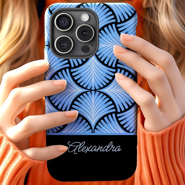 Coques Case-Mate iPhone Noir Bleu Rétro Années 20 Gatsby Palms Nom Script (Créateur téléchargé)