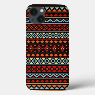 iPhone 13 Case Noir bleu rouge aztèque de jaune orange de