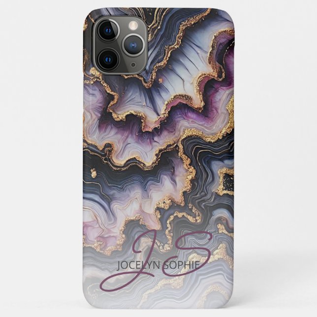 Coques Case-Mate iPhone Noir Bleu violet violet or Marbre Motif d'art (Dos)