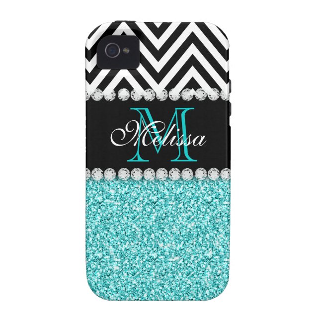 COQUES Case-Mate iPhone NOIR CHEVRON DE PARTIES SCINTILLANTES D'AQUA (Dos)