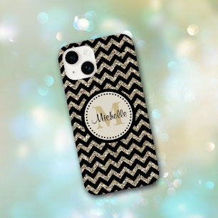 Coque Case-Mate iPhone Noir Chevron Silver Monogramme or