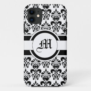 Coque iPhone 11 Noir damas et monogramme