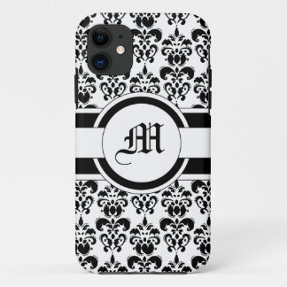 Coque iPhone 11 Noir damas et monogramme