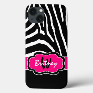 Coques Pour iPhone Noir de monogramme, caisse rose d'air d'iPad de