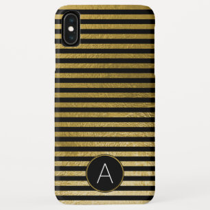 Case-Mate iPhone Case Noir de monogramme et motif rayé de feuille d'or