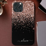 Case-Mate iPhone Case Noir de rose rose noire Parties scintillant noire<br><div class="desc">Rose Gold - Blush Rose et Black Faux Étincelle et Parties scintillant à goutte brossé Monogramme en métal Nom et téléphone initial. Cela rend le cadeau parfait pour 16 ans,  mariage,  douche nuptiale,  anniversaire,  baby shower ou bachelorette pour quelqu'un qui aime le luxe glam et les styles chic.</div>