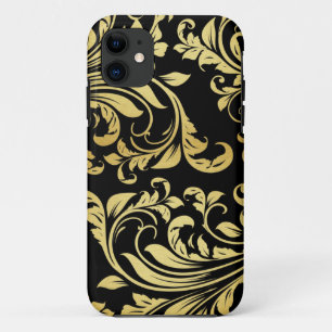 Etui iPhone Case-Mate Noir élégant et motif floral de damassé d'or