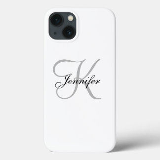 ETUI iPhone 13 NOIR ÉLÉGANT NOIR NOIR NOIR NOM DU MONOGRAMME