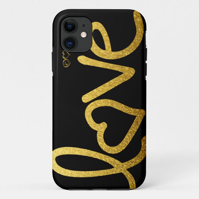 Coques Case-Mate iPhone Noir et amour d'or (Dos)