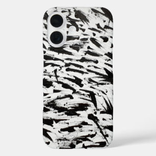 Coque Pour iPhone 16 Noir et blanc Abstrait Brushstrokies Art