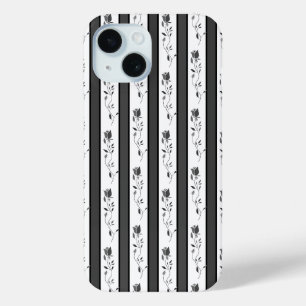 Coque Case-Mate iPhone Noir et blanc gris vintage rayé avec des roses