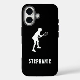 Coque Pour iPhone 16 Noir Et Blanc Nom Femme Joueuse De Tennis Racket
