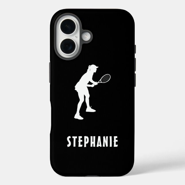 Coques Case-Mate iPhone Noir Et Blanc Nom Femme Joueuse De Tennis Racket (Verso)