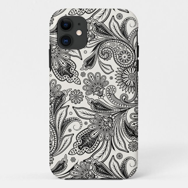 Coques Case-Mate iPhone Noir et blanc paisley (Dos)