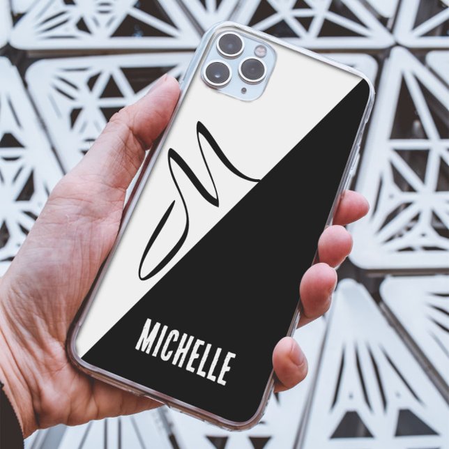 Coques Case-Mate iPhone Noir et blanc scindé classique Script Monogramme (Créateur téléchargé)