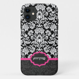 Coque Case-Mate Pour iPhone Noir et blanc Vintage Damas florales 2 Monogrammes