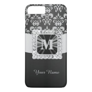 Coque iPhone 7 Plus Noir et blanc vintage damask personnalisé