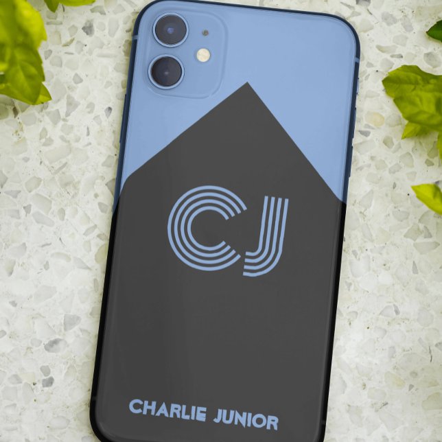 Coques Case-Mate iPhone noir et bleu aqua Initiales monogrammes Minimalist (Créateur téléchargé)