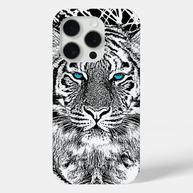 Coques Case-Mate iPhone Noir et Bleu Yeux Design Tiger (Verso)