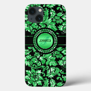 Coque Case-Mate iPhone Noir et métal vert Damask