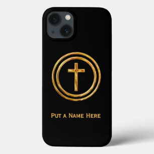 iPhone 13 Case Noir et modèle nommé croisé d'or